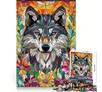 Puzzle mosaïque Adulte Loup dans Les Fleurs 1000 pièces Détente et Esprit analytique Idéal pour Un Moment de Relaxation et de complicité Cadeau d'hiver (38x26cm)
