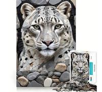 Puzzle mosaïque de 1000 pièces représentant Un léopard des neiges, idéal pour Les Adolescents Jeu d'éveil cérébral, activité de Groupe, Assemblage Artistique, Cadeau Classique (38x52cm)