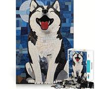 Puzzle mosaïque Husky Souriant 1000 pièces pour Adultes Soulagement du Stress Découpe précise Père Noël Vœux 38x26cm