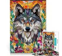 Puzzle mosaïque Loup dans Les Fleurs 1000 pièces Jeu de réflexion Amusant Conception sans Espace pour Les réunions de Famille (38x26cm)