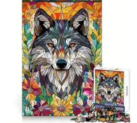 Puzzle mosaïque Loup dans Les Fleurs pour Adolescents, 1000 pièces, pour stimuler la mémoire et se détendre, découpe précise, Cadeau d'anniversaire (38x52cm)