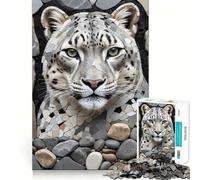 Puzzle mosaïque Portrait léopard des neiges pour Adultes, 1000 pièces, pour stimuler la mémoire, Jeu de Groupe, Assemblage du Motif, Surprise de Noël (50x75cm)