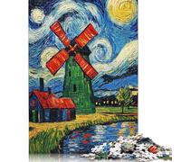 Puzzle Moulin à Vent Nuit étoilée 1000 pièces pour Adultes et Adolescents Puzzles en Bois pour Adultes Puzzles d'activités familiales 1000 pièces (75 x 50 cm)