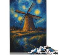 Puzzle Moulin à Vent sous Une Nuit étoilée, 500 pièces, pour Adultes et Adolescents, Jouets éducatifs, 500 pièces (52 x 38 cm)