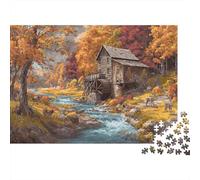 Puzzle Moulin Rural en Bois près de Rivière pour Adultes,1000pcs (75x50cm),Jeu ÉduChatif,décoration De La Maison,Cerfs broutant dans l'herbe