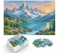 Puzzle Mountain Village by A Glacier Lake 1000pcs (38x26cm) avec Motif | Pour les soirées froides à la maison : ce puzzle 1000 pièces adulte propose l'ensemble du défi pour les vacances de Noël.