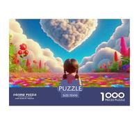 Puzzle Mural Adulte Fleurs d'amour Visages de Fille, cœur, Nuage dans Un Champ, Jeu éducatif et détendu, 1000pcs, 70x50 cm