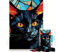 Puzzle Mural Chat en vitrail 1000 pièces pour Adultes, Jeu d'exercice Mental, Anti-Stress, Design à Assembler, Cadeau élégant 38x26cm