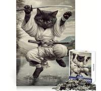 Puzzle Mural Chat Noir samouraï 1000 pièces pour Adolescents Décoration Murale apaisante et Amusante aux découpes nettes (38x26cm)