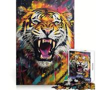 Puzzle Mural de 1000 pièces représentant Un Tigre en Graffiti, idéal pour Les Adolescents Décoration Murale à Assembler, Motif détente et mémoire 38x26cm