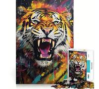Puzzle Mural de 1000 pièces représentant Un Tigre en Graffiti, idéal pour Les Adolescents Décoration Murale à Assembler, Motif détente et mémoire 38x26cm