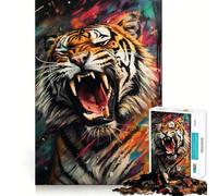 Puzzle Mural de Graffitis de Tigre pour Adolescents, 1000 pièces, Jeu de logique Transparent, Divertissement paisible, découpe Parfaite, Surprise chaleureuse 50x75cm