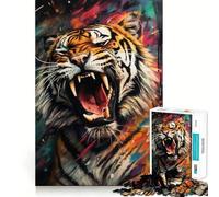 Puzzle Mural de Graffitis de Tigre pour Adolescents, 1000 pièces, Jeu de logique Transparent, Plaisir paisible, découpe Parfaite, Surprise chaleureuse 38x52cm