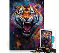 Puzzle Mural de Tigre Graffiti 1000 pièces pour Adolescents Jeu de logique Stimulant et Relaxant Bords Nets Surprise d'anniversaire 50x75cm