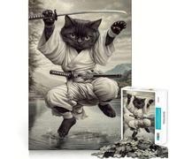Puzzle Mural Samurai Black Cat, 1000 pièces, Motif Chat Noir, pour Adultes Découpe Lisse, idéal pour Un Cadeau Classique (38x52cm)