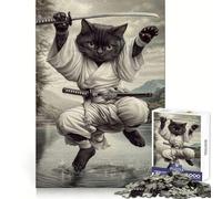 Puzzle Mural Samurai Black Cat, 1000 pièces, Motif Chat Noir, pour Adultes Découpe Lisse, idéal pour Un Cadeau Classique (38x52cm)