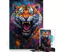 Puzzle Mural Tigre Graffiti 1000 pièces pour Adultes Jeu Intelligent et Amusant d'intérieur Découpe précise 38x52cm
