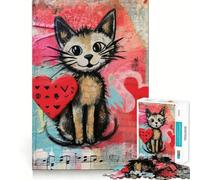Puzzle Musical Chat avec cœur pour la Saint-Valentin,1000 pièces,Jeu de Construction,Ajustement Parfait,activité gratifiante pour Les Jours de Pluie (38x26cm)