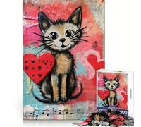 Puzzle Musical Chat avec cœur pour la Saint-Valentin, 1000 pièces, pour Adolescents, entraînement de la réflexion, Loisirs calmes, découpe Uniforme, Cadeau de Noël Unique (38x26cm)