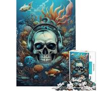 Puzzle Musical surréaliste de 1000 pièces représentant Un crâne océanique idéal pour Les Adolescents et Les Adultes Jeu Anti-Stress Difficile Parfait comme Cadeau de Noël ou d'anniversaire (50x75cm)