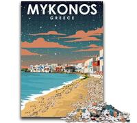 Puzzle Mykonos Grèce Art Nocturne 1000 pièces pour Adultes et Adolescents, Jeu Stimulant et Jeu en Famille, Cadeau d'anniversaire, Cadeaux, Art Mural 1000 pièces (26x38cm)