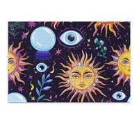 Puzzle Mystical Suns Visages Yeux pour Adultes 500 Pièces Peinture Animal Fleur Puzzle Personnalisé Amusant pour Adultes Game Tech Cadeaux 52,8 x 37,9 cm
