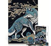 Puzzle Mystical Wolf Japan 1000 pièces pour Adolescents Développement de la mémoire Conception Anti-Stress Cadeau touchant (38x26cm)
