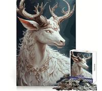 Puzzle Mythique Cerf Blanc 1000 Pièces Jeu de Puzzle Difficile pour Adultes Think Toy Paisible et Amusant Découpe Nette et Fine Art Piece (38x52cm)