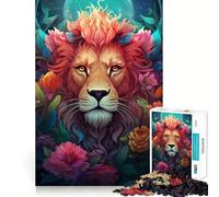 Puzzle Mythique Lion Fleurs 1000 Pièces Puzzle Adultes Cadeau Amélioration de la mémoire Loisirs Découpe précise Décoration Murale (50x75cm)