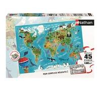 Nathan Puzzle enfant - Carte du monde des animaux - 45 pièces dès 5 ans - Carton épais