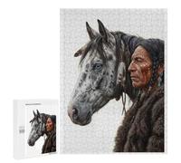Puzzle Native American Man and Horse Portrait, 500 PCS, Activité Créative À La Maison, comme Présent Festif pour Amateurs De Puzzles, pour Les Fêtes