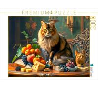 Puzzle · Nature Morte à l'ancienne représentant Un Chat Maine Coon, des | fruits et un petit chat · Une nature morte dans le style des… · 2000 pièces · Format assemblé 90 × 67 cm · CALVENDO Puzzle