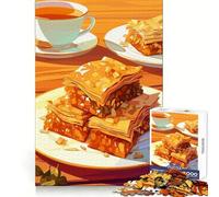 Puzzle Nature Morte Baklava et thé pour Adolescents 1000 pièces Sharp Memory Leisure Pleasure Neast Edges Cadeau d'hiver (50x75cm)
