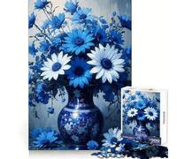 Puzzle Nature Morte Florale Bleue et Blanche pour Adultes, 1000 pièces, pour Une réflexion créative et apaisante, Bords précis, Surprise de Noël (38x26cm)