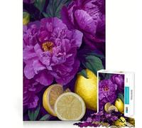 Puzzle Nature Morte Pivoines Violettes et Citrons 1000 pièces pour Adolescents Jeu de logique Clair et Relaxant Découpe Parfaite (50x75cm)