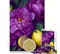 Puzzle Nature Morte Pivoines Violettes et Citrons 1000 pièces pour Adolescents Jeu de logique Clair et Relaxant Découpe Parfaite (50x75cm)