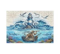 Puzzle nautique en bois imprimé de lévrier afghan pour adultes, 300 pièces, phare de mer d'été, décoration sous-marine pour divertissement à domicile