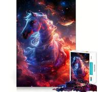 Puzzle Nébuleuse Cheval Rouge et Bleu 1000 Pièces pour Adolescents Stimule la Mémoire Détente et Loisirs Bords Lisse Liste de Souhaits du Père Noël (50x75cm)