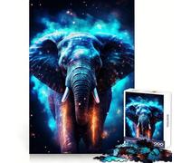 Puzzle Nébuleuse Éléphant Cyan Néon pour Adultes 1000 Pièces Jeu de Logique Solide Jeu Apaisant Bords Transparents Cadeau Artistique (38x52cm)