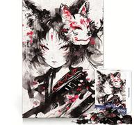 Puzzle Nekomimi Masque de Renard Kitsune pour Adultes 1000 Pièces Jeu de Réflexion Amusant et Paisible Découpe Précise Liste de Souhaits du Père Noël (50x75cm)