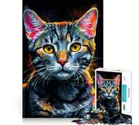 Puzzle néon American Shorthair Portrait 1000 pièces,Jeu cognitif Amusant,Structure à emboîter précise,activité de renforcement des Liens familiaux (38x52cm)