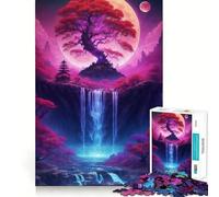 Puzzle néon Arbre Cascade Bonsaï 1000 Pièces Jeu de Construction Assemblage Parfait sans écart Activité gratifiante pour Les Jours de Pluie (38x26cm)