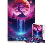 Puzzle néon Arbre Cascade Bonsaï 1000 pièces pour Adolescents Bien-être cérébral, apaisement, Divertissement, Verrouillage Parfait, (38x52cm)