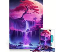 Puzzle néon Arbre Cascade Bonsaï pour Adolescents 1000 pièces Jeu Stimulant l'esprit Assemblage sûr et Solide Activité de Partage en Famille (38x52cm)