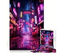 Puzzle néon Cyberpunk Japonais 1000 pièces pour Adolescents, stimule la mémoire, déstresse, décoration Murale à Bords Nets (50x75cm)