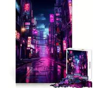 Puzzle néon Cyberpunk Japonais pour Adultes, 1000 pièces, Jeu de Concentration et de détente, Bordure serrée, Cadeau du Père Noël (50x75cm)