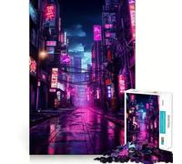 Puzzle néon Cyberpunk Japonais pour Adultes, 1000 pièces, Jeu de logique Solide, Jeu apaisant, Bords Nets, Cadeau Artistique (38x26cm)
