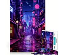 Puzzle néon Cyberpunk Japonais pour Adultes, 1000 pièces, Jeu de réflexion, Plaisir Lent, Design à Assembler, Joli Cadeau (38x52cm)