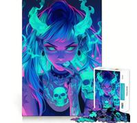 Puzzle Neon Demon Girl pour Adultes, 1000 pièces, Jeu d'exercice Mental, Divertissement d'intérieur, découpe de précision, Cadeau de Vacances (38x26cm)