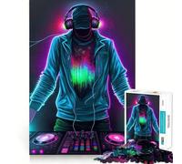 Puzzle Neon DJ 1000 pièces pour Adolescents, Jeu de réflexion Anti-Stress, Bords précis, (38x26cm)